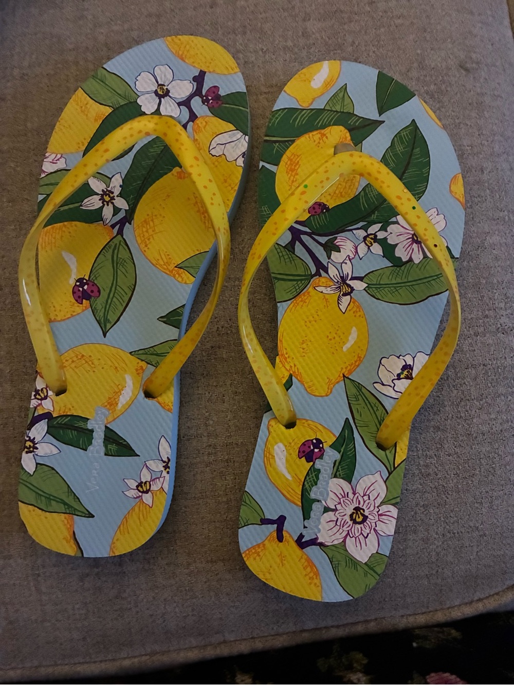 Vera Bradley Yellow Lemon Print Flip Flops - Women